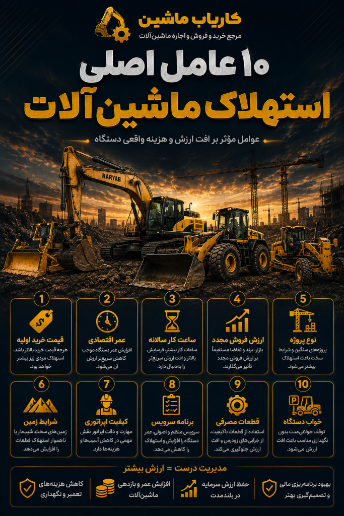اینفوگرافیک ده عامل اصلی استهلاک ماشینآلات سنگین